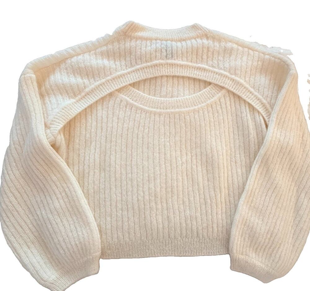 Sweaty Betty Ivory Hera Open Back Sweater Mohair Wool Blend US 10 UK L EUC